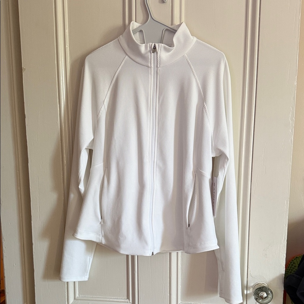 Athleta Salutation Ribbed Jacket III White Size 1X — PowerVita Fabric Full Zip